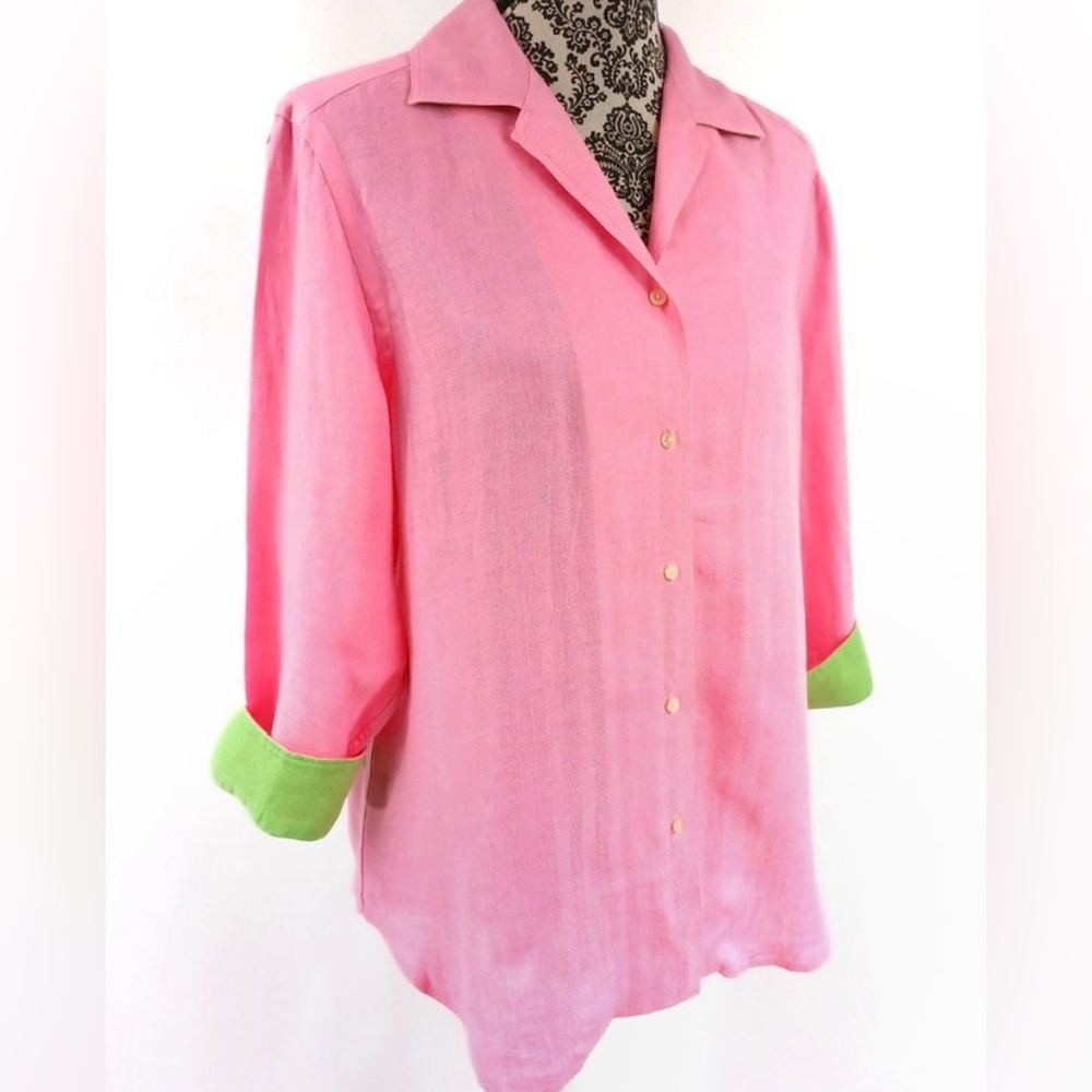 Women’s Ralph Lauren Pink Linen Long Sleeve Button-Down Shirt Blouse Medium